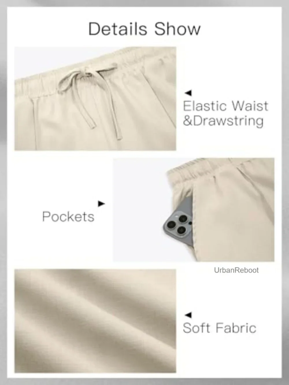 Lightweight Summer Casual Pants with Pockets, Drawstring, Straight Leg